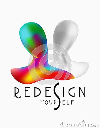 Redesign yourself slogan with 3d silhouettes of women. Vector Illustration